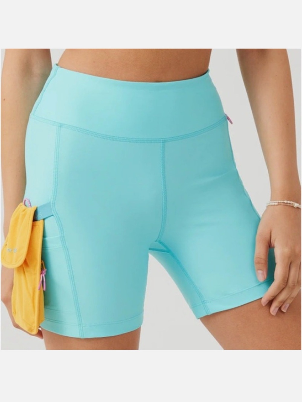 OUTDOOR VOICES Women's SplashKnit 5" Short M Capri Blue Compression Pockets NWT